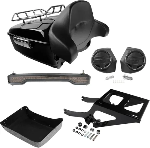TCMT King - Caja envolvente para maletero de motocicleta, montaje en el respaldo, portaequipajes, luz trasera, altavoces traseros aptos para Harley