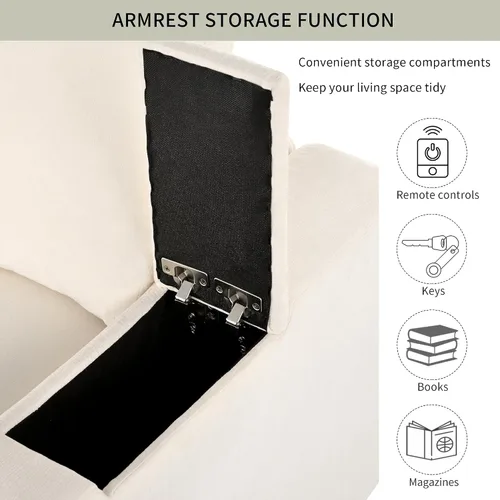 Miniatura 5 de Juego de sofá modular de 4 plazas con puertos de carga USB, sofá modular tapizado con carga inalámbrica, sofá seccional para sala de estar