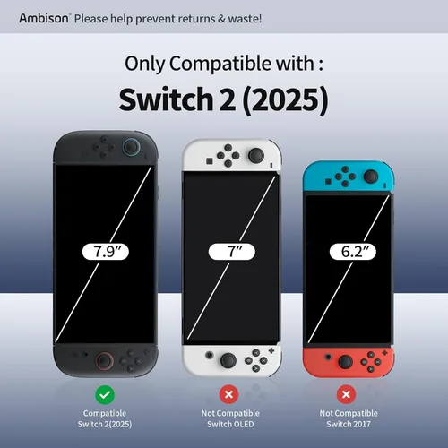 Miniatura 6 de Ambison Paquete de 2 protectores de pantalla de vidrio con acabado mate compatibles con Nintendo Switch 2 modelo 2025 de 7.9 pulgadas