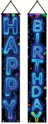 Miniatura 11 de Cartel decorativo de feliz cumpleaños de 12 x 71 pulgadas, bonito cartel colgante para puerta de cumpleaños, suministros de fiesta coloridos
