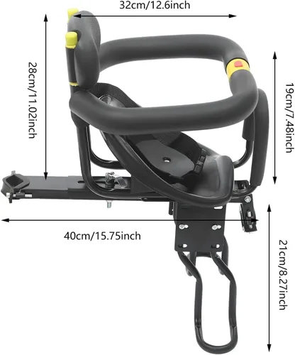 Miniatura 8 de Asiento de bicicleta para niños, soporte delantero para bicicleta de adulto, asiento de seguridad ajustable para niños con pedales de 3 posiciones