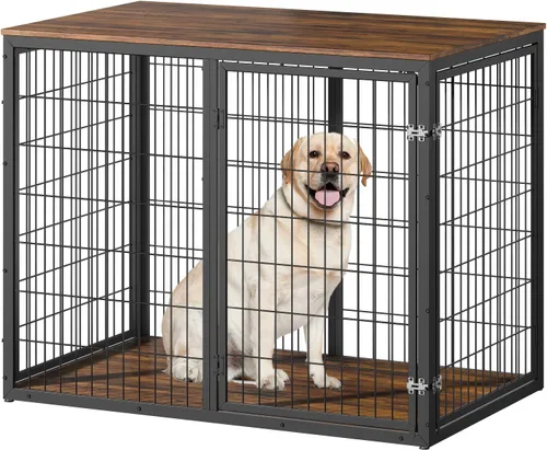 Miniatura 13 de Jaula para perros de alta resistencia, jaula de metal fuerte para perros grandes con 4 ruedas con cerradura (negro, 52 pulgadas)
