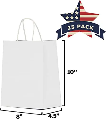 Miniatura 3 de Qutuus Bolsas de regalo de papel blanco con asas a granel, 25 bolsas de papel blanco medianas de 8 x 4.5 x 10 pulgadas para regalos, San Valentín