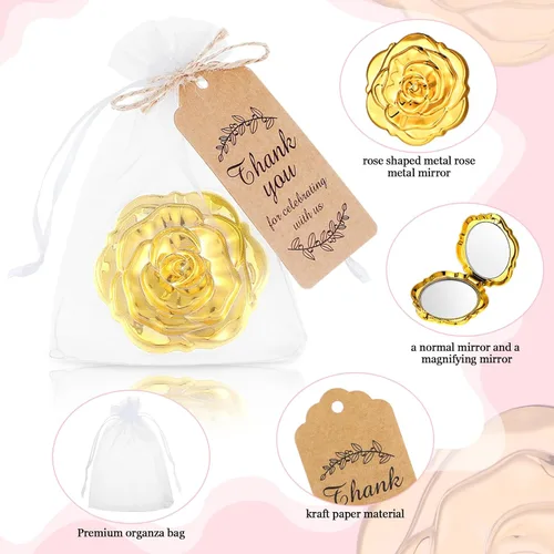 Miniatura 3 de Woanger Juego de 36 Espejos Compactos de Rosa a Granel Quinceañera Dulce 16 Recuerdos de Fiesta para Invitados, Espejos Etiquetas de Agradecimiento