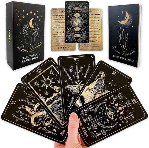 Shores Of Moon Luna Somnia Tarot Baraja con guía y caja – 78 cartas completa cubierta completa sueños estrellados astrología celestial herramienta