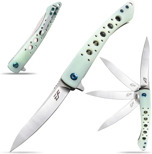Eafengrow EF943 EDC Cuchillo plegable D2 hoja de acero G10 Mango Flipper Cuchillos con clip de bolsillo para camping, senderismo, supervivencia al