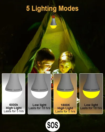 Miniatura 4 de Bombillas LED recargables USB con temporizador remoto, 5 modos de luz, luz diurna y ámbar, bombilla LED recargable de 1800 mAh para acampar