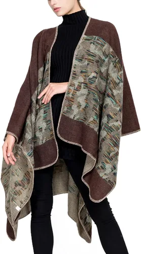 Miniatura 32 de KirGiabo Suéter a Cuadros para Mujer Poncho Capa Abrigo Frente Abierto Manta Chales y Envolturas