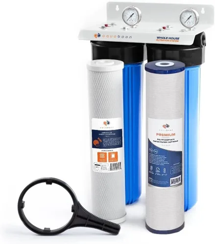 Miniatura 9 de Aquaboon Sistema de filtro de agua de 2 etapas para toda la casa con prefiltro, hierro y manganeso de 20 x 4.5, filtros de sedimentos, manómetro
