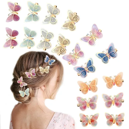 Miniatura 9 de 18 pinzas para el cabello con diamantes de imitación de mariposa para adolescentes y mujeres, clips de mandíbula Y2K con purpurina, lindos regalos
