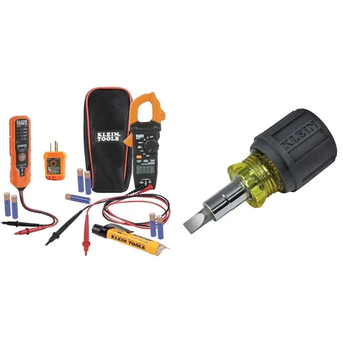 Miniatura 8 de Klein Tools Kit de prueba eléctrica con medidor de abrazadera, 3 probadores, cables, bolsa y baterías y destornillador de trinquete/destornillador