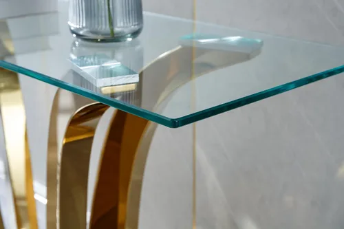 Miniatura 36 de Mesa de centro de cristal de lujo, mesa de centro de sofá de 47 pulgadas con marco de acero inoxidable dorado y parte superior de vidrio negro, mesa