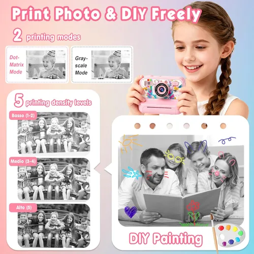 Miniatura 5 de Cámara para niños, Cámara de impresión instantánea mejorada, Cámara digital selfie dual delantera y trasera con videos de 1080P, juguete de viaje