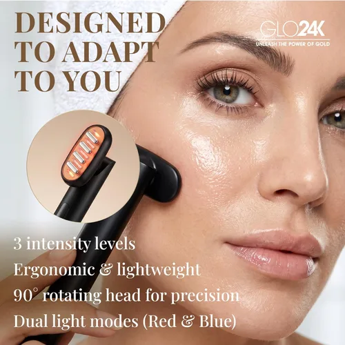 Miniatura 4 de GLO24K Varita de Terapia de Belleza 6-EN-1 para la Cara, Ojos y Cuello. Basada en Tecnología de Luz LED Dual, Térmica, Vibración y Microcorriente.