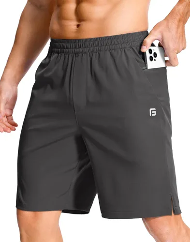 Miniatura 73 de GGJ Pantalones cortos deportivos ligeros para hombre con 2 bolsillos con cremallera de 7/5/9 pulgadas, pantalones cortos de tenis de secado rápido