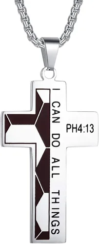 Collar de cruz de fútbol para niños versículo bíblico I CAN DO All Things colgante deportivo de acero inoxidable para hombre Acero inoxidable no