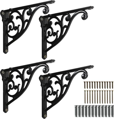 Miniatura 25 de Soportes de estante de 4 pulgadas, paquete de 4 soportes de pared de latón antiguo de alta resistencia, estantes decorativos de cocina victoriana