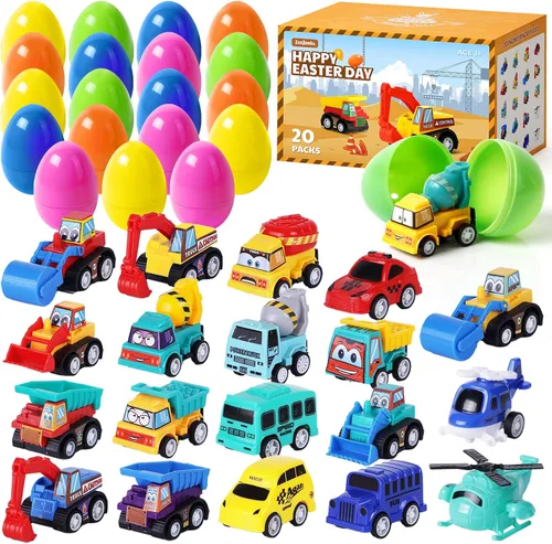 ZenBombs Huevos de Pascua con autos en el interior – 12 huevos de Pascua precargados con autos de juguete de tracción – Relleno de cesta de Pascua