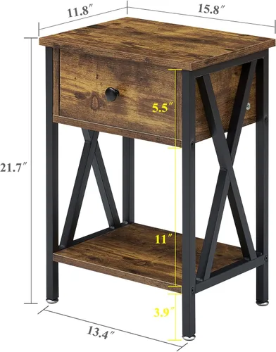 Miniatura 3 de VECELO - Mesita de noche moderna, mesa auxiliar de cabecera con cajón y estante de almacenamiento para sala de estar y dormitorio, marco de metal