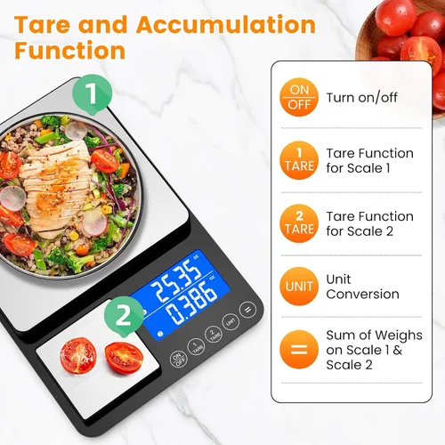 Miniatura 4 de KKZ 0.001oz/33lb Kitchen Scale, Dual Platform Food Scale Grams and Ounces for Weight Loss Baking Cooking Meal Prep Sourdough Bread, Stainless Steel