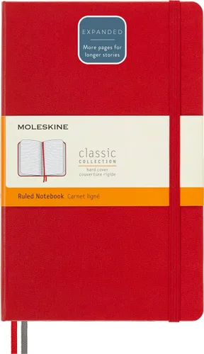 Moleskine Cuaderno clásico expandido, tapa dura, grande (5 x 8.25 pulgadas), a rayas/forrado, rojo, 400 páginas