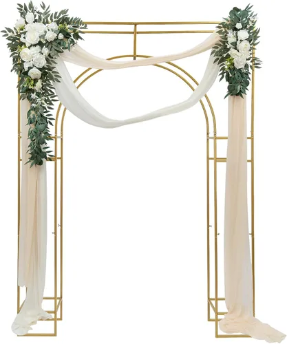 Miniatura 9 de Soporte de telón de fondo de 10x10 pies de alta resistencia con base, kit de tubos de soporte de telón de fondo de oro para boda, soporte de arco