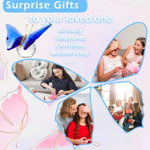 Miniatura 7 de Movdyka Mariposa de Cristal para Mamá Mujeres Mariposa de Metal Decoración de Habitación Colección Figurina Mariposa de Vidrio Azul Artesanía