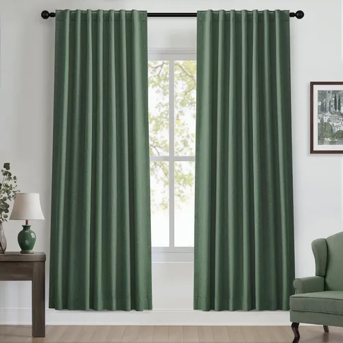Miniatura 89 de UHITECH Cortinas cortas de lino de 24 pulgadas de largo para ventanas pequeñas de granja, cortinas opacas modernas para sala de estar, pestañas