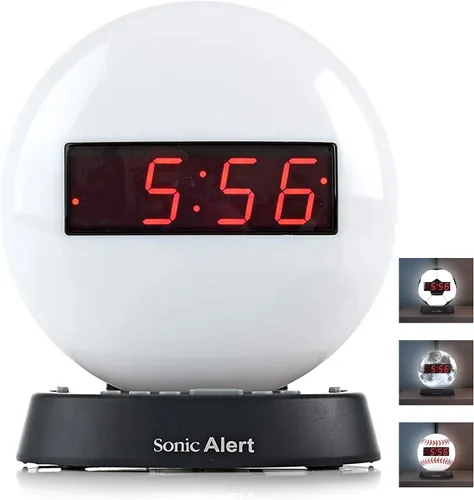 Miniatura 10 de Sonic Alert Reloj despertador con balón de fútbol con luz nocturna brillante, batería de reserva y atenuador de rango completo, reloj despertador