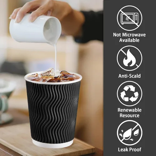 Miniatura 3 de Lamosi Tazas de café desechables 8 oz Paquete de 100, Tazas de café de papel 8 oz para bebidas calientes o frías, Taza de pared ondulada aislada