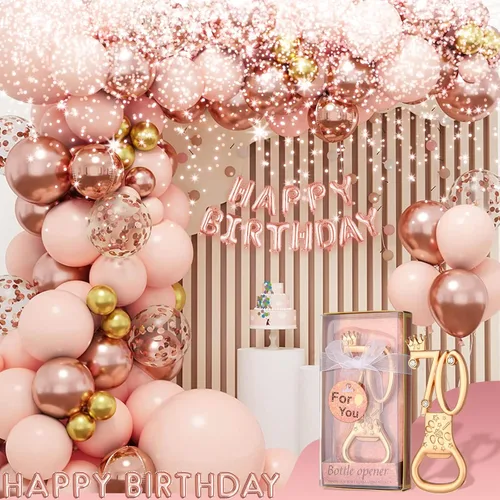 Miniatura 4 de 24 cajas de abrebotellas de cumpleaños número 70 con temática de oro rosa, favorecidas para regalos de fiesta de boda dorada 70, recuerdos de fiesta