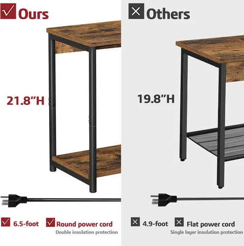 Miniatura 3 de TUTOTAK Mesita de noche con estación de carga, mesa auxiliar, mesa auxiliar con USB, 21.8 pulgadas de alto con estante de almacenamiento, mesa