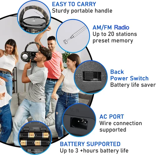 Miniatura 3 de PYLE REPRODUCTOR DE CD PORTÁTIL, REPRODUCTORES DE CD PARA EL HOGAR, REPRODUCTOR DE CD PORTÁTIL, POTENCIA MÁXIMA DE 50W, TRANSMISIÓN BT INALÁMBRICO