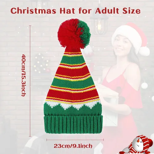 Miniatura 16 de American Trends Gorro de Papá Noel, gorro de Navidad cálido para invierno, gorro holgado de punto trenzado para adultos, mujeres y hombres, fiesta