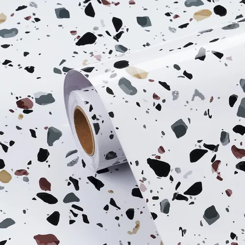 FunStick Papel adhesivo de terrazo brillante para encimeras, impermeable, para despegar y pegar, papel tapiz para encimera de cocina, papel de