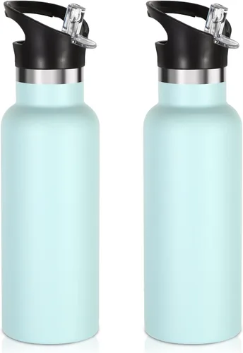 Miniatura 12 de Volhoply Botella de agua aislada para niños de 17 onzas, botellas de agua de acero inoxidable con tapa con pajilla, botella de agua de metal al