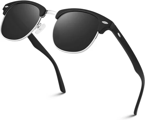 Miniatura 22 de LINVO Gafas de sol polarizadas sin montura para hombres y mujeres, lentes de sol clásicos retro con medio marco para conducir, protección UV Un