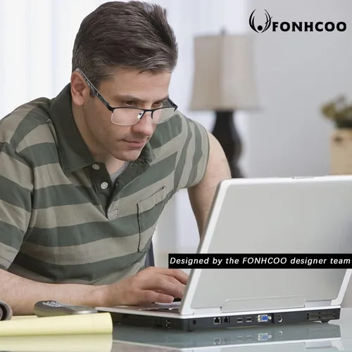 Miniatura 2 de FONHCOO - Gafas de lectura para mujeres y hombres, gafas de lectura con bloqueo de luz azul, metal, medio marco, lectores de computadora, anti Negro