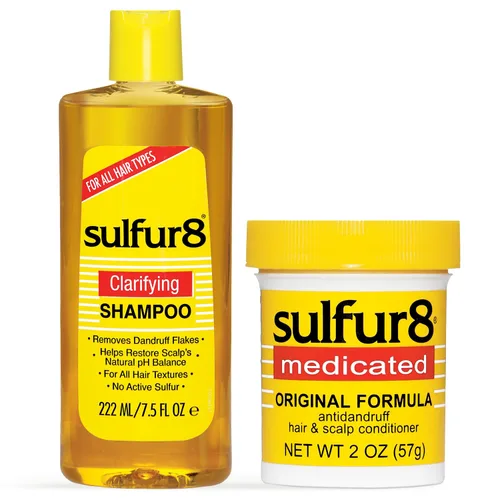 Sulfur8 Champú aclarante anticaspa para el cuidado del cabello y el cuero cabelludo, 7.5 onzas + acondicionador de 2 onzas Duo – Control medicado de