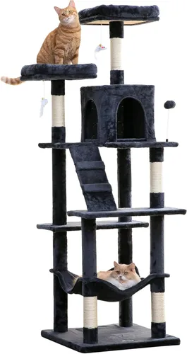 Miniatura 28 de MWPO - Árbol para gatos, multiestructura para gatos grandes con postes rascadores de sisal, plataforma acolchada, hamaca y condominio, torre Marrón