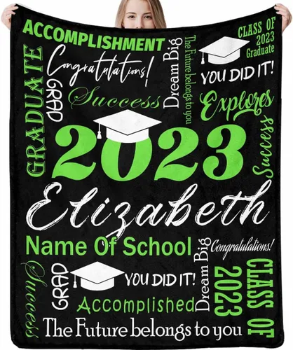Miniatura 30 de Decoraciones de graduación 2023, manta de regalo para ella, él, felicitaciones 2023, azul oscuro, manta de graduado con nombre personalizado, No.11