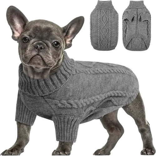 Miniatura 25 de Queenmore - Suéter de punto trenzado con cuello alto para perros pequeños, para climas fríos, para chihuahua, bulldog, teckel, carlino y yorkie, XS