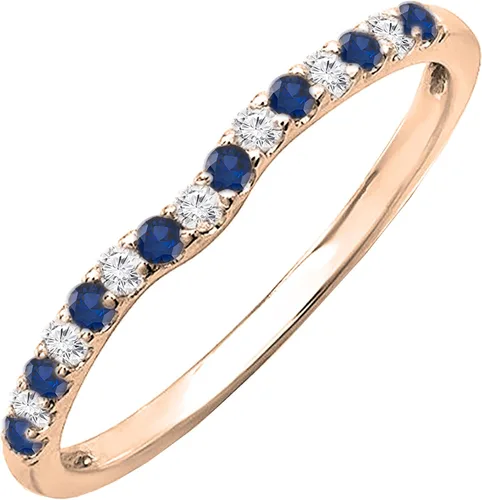 Miniatura 27 de Dazzlingrock Collection Alianza de boda redonda alternativa de zafiro azul y diamante blanco para mujer (0.10 qtw, color I-J, claridad I1-I3) en oro