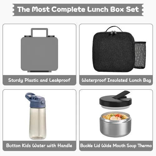 Miniatura 6 de Caja de almuerzo Bento para niños con termo para sopa de 8oz, botella de agua, contenedores de comida para almuerzo a prueba de fugas para niños