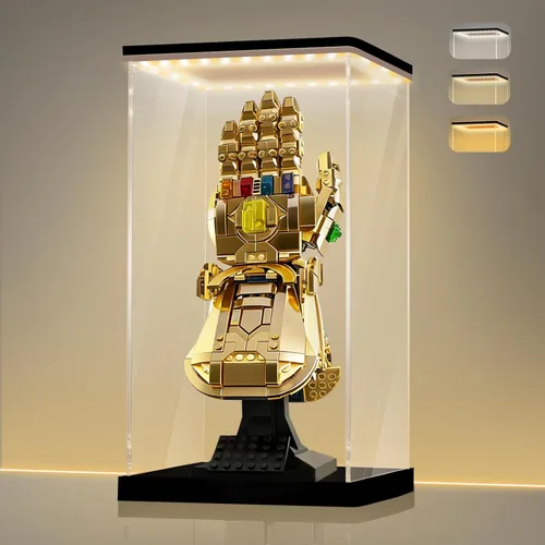 Miniatura 25 de LANSCOERY Vitrina de acrílico con luz LED ajustable amarilla/blanca/cálida, caja transparente de protección UV, vitrina a prueba de polvo