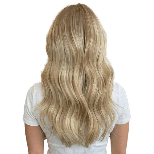 Miniatura 52 de Moresoo Extensiones de cabello humano Remy con clip, color rubio platino, extensiones de cabello humano real de doble trama, color rubio #60, 18