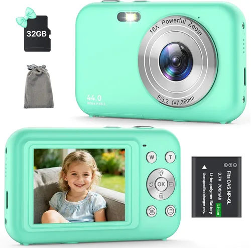 Miniatura 10 de Cámara digital, cámara para niños con tarjeta de 32 GB, FHD 1080P 44MP cámara de vlogging, cámara digital de zoom de 16X y disparo, cámaras Negro