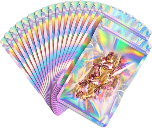 Miniatura 27 de FUNFERY Paquete de 100 sobres de polietileno holográficos autoadhesivos de 4x6 pulgadas, pequeños sobres de envío, sobres, pequeñas bolsas lindas