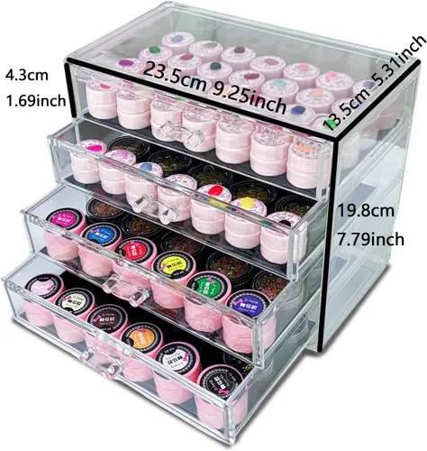 Miniatura 2 de Caja de almacenamiento de 4 niveles para decoración de arte de uñas, organizador acrílico para maquillaje y joyería con cajones, almacenamiento