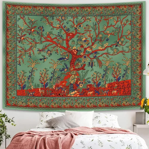 Simpkeely Tapiz de árbol de la vida, decoración estética de mandala indio para colgar en la pared, teñido anudado, decoración de pared para